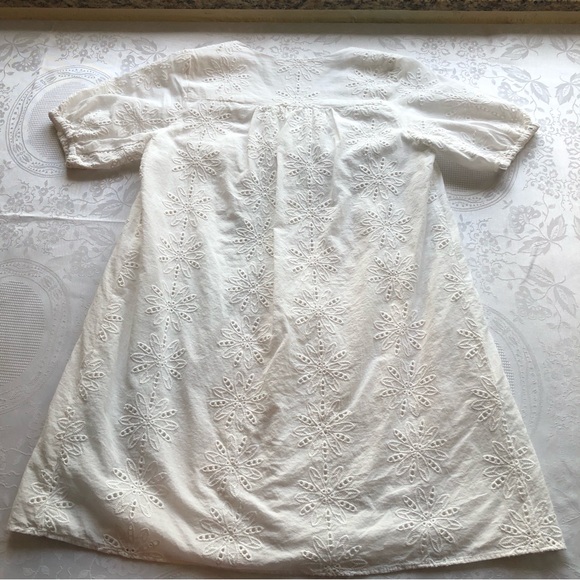 Zara Girls Size 13-14 White Embroidered Lined Short Sleeves Dress Button-Up - Picture 2 of 16